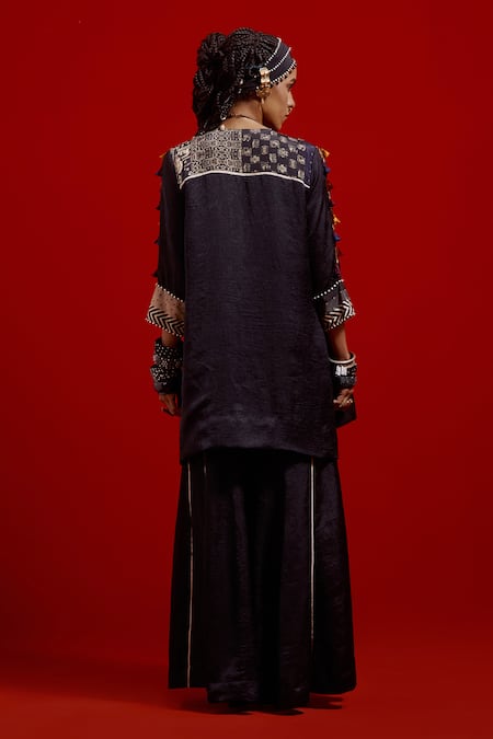 Shop Aseem Kapoor Black Silk Embroidery, Beads, Tassels, Piping Mitra Short Kurta And Sharara Set at Aza Fashions Shop_Aseem Kapoor_Black Silk Embroidery, Beads, Tassels, Piping Mitra Short Kurta And Sharara Set _at_Aza_Fashions