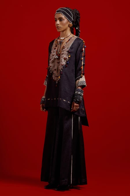 Buy Aseem Kapoor Black Silk Embroidery, Beads, Tassels, Piping Mitra Short Kurta And Sharara Set Online at Aza Fashions Buy_Aseem Kapoor_Black Silk Embroidery, Beads, Tassels, Piping Mitra Short Kurta And Sharara Set _Online_at_Aza_Fashions