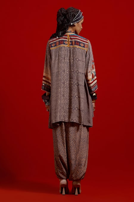 Shop Aseem Kapoor Gray Crepe Embroidery, Beads, Tassels Mitra Short Kurta And Draped Trouser Set at Aza Fashions Shop_Aseem Kapoor_Gray Crepe Embroidery, Beads, Tassels Mitra Short Kurta And Draped Trouser Set _at_Aza_Fashions