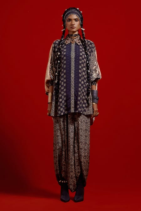 Aseem Kapoor_Gray Crepe Embroidery Collared, Button-down Neck Mandala Shirt And Pant Set _Online_at_Aza_Fashions