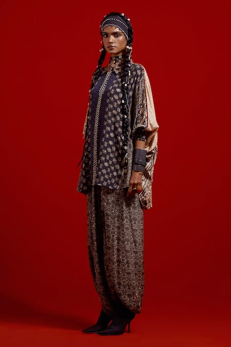 Buy_Aseem Kapoor_Gray Crepe Embroidery Collared, Button-down Neck Mandala Shirt And Pant Set _Online_at_Aza_Fashions