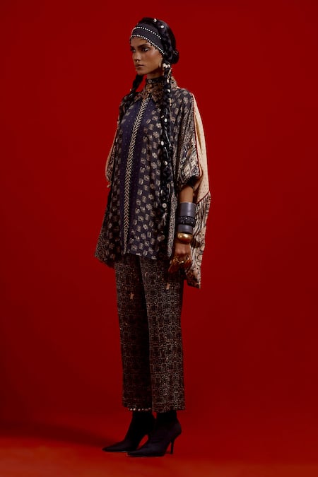 Shop_Aseem Kapoor_Beige Crepe, Satin Embroidery Collared Mandala Shirt And Pant Set _Online_at_Aza_Fashions