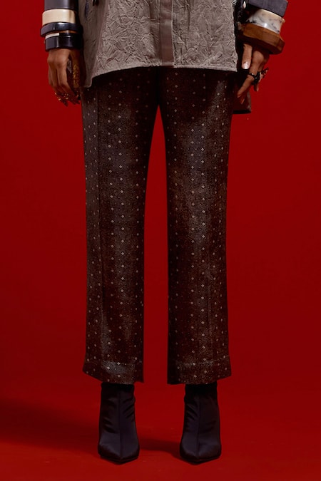 Buy_Aseem Kapoor_Gray Silk, Satin Embroidery Collared Mandala Textured Shirt And Pant Set _Online_at_Aza_Fashions