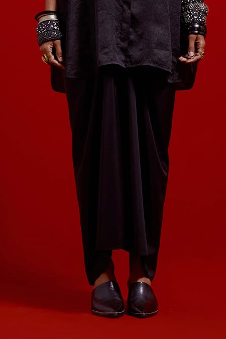 Buy_Aseem Kapoor_Black Silk Embroidery Collared Mandala Shirt And Draped Skirt Set 