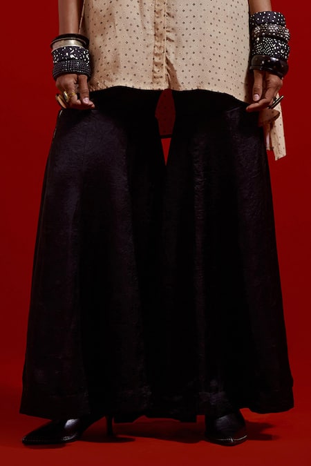 Aseem Kapoor_Beige Crepe, Silk Beads, Embroidery Collared Atri Straight Shirt And Sharara Set _at_Aza_Fashions