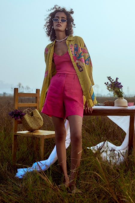 Linen Bloom Patchwork Printed Shirt 