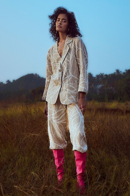 Linen Bloom Printed Blazer With Pant 