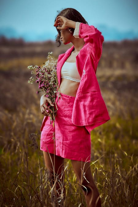 Linen Bloom Cutwork Blazer 