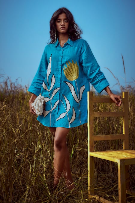 Linen Bloom Applique Embroidered Shirt 