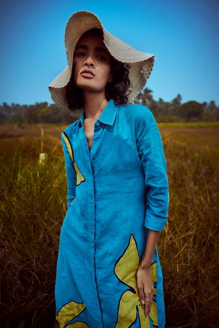 Linen Bloom Floral Embroidered Dress 