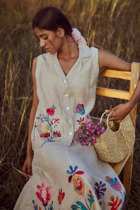 Linen Bloom Floral Pattern Skirt 