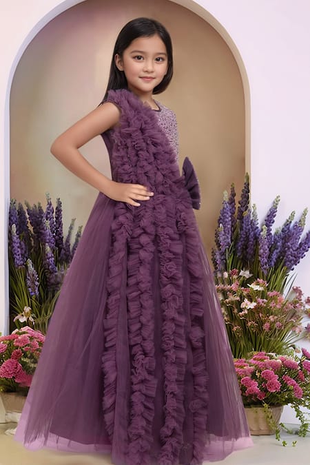 Buy_Petite Pomme_Wine Net Designer Embellished Gown_Online_at_Aza_Fashions
