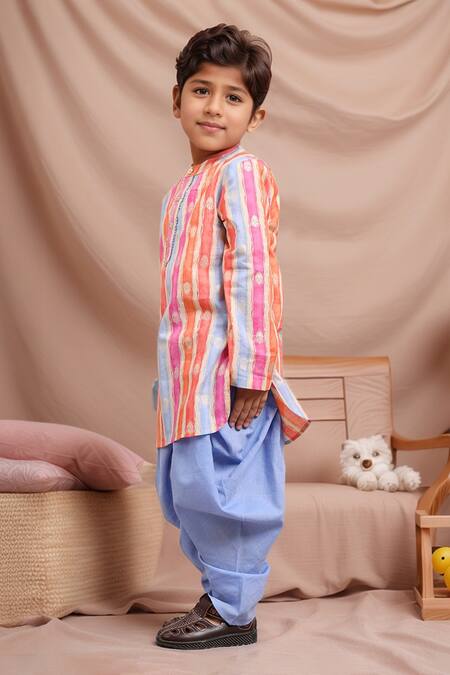 Petite Pomme_Multi Color Cotton Striped Kurta And Dhoti Set _Online_at_Aza_Fashions