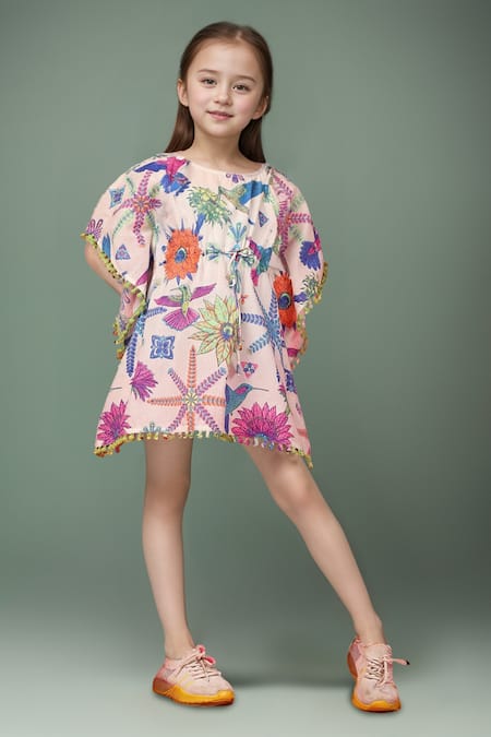 Petite Pomme Multi Color Embroidered Kaftan Dress 