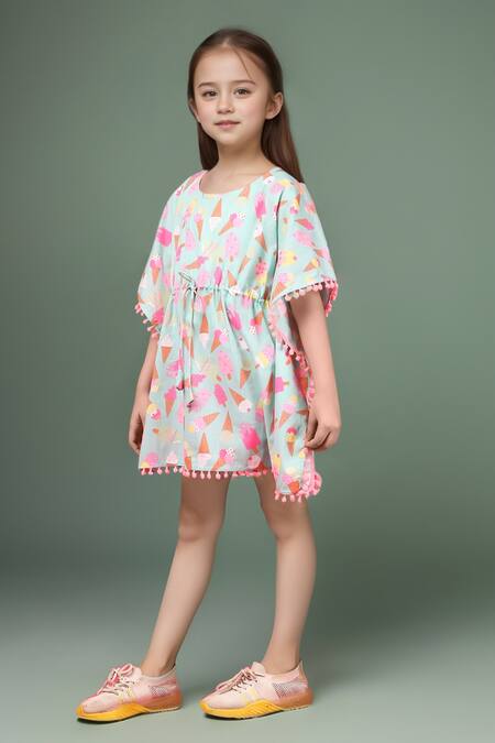 Petite Pomme_Multi Color Cotton Pom-poms Kaftan Dress _Online_at_Aza_Fashions