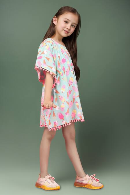 Buy_Petite Pomme_Multi Color Cotton Pom-poms Kaftan Dress _Online_at_Aza_Fashions