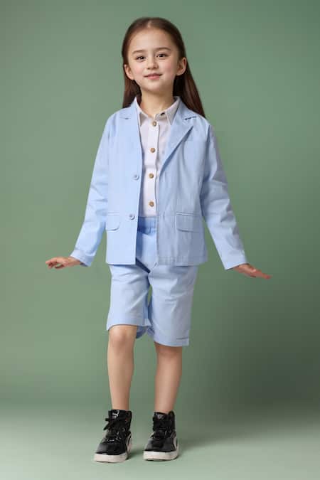 Petite Pomme Linen Blue Blazer & Shorts Set 
