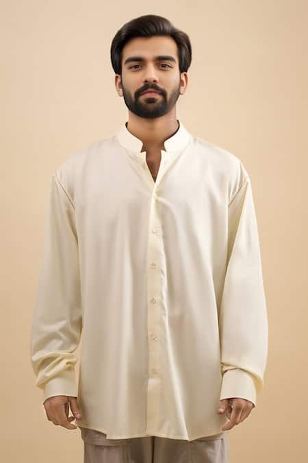 Raw & Rustic By Niti Bothra Ivory Cotton Embroidery Mandarin Collar Shirt