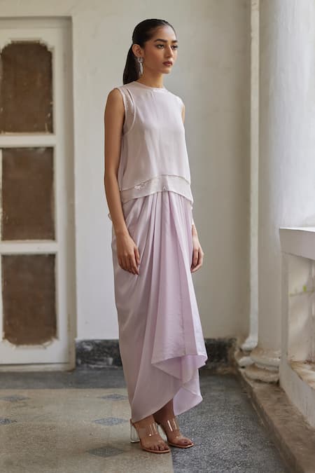 Betrue_Lilac Georgette Sequins Round , Keyhole Top _Online_at_Aza_Fashions