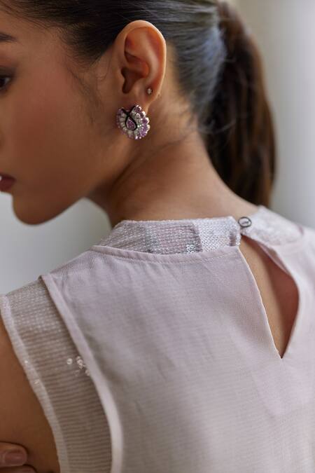 Buy_Betrue_Lilac Georgette Sequins Round , Keyhole Top _Online_at_Aza_Fashions