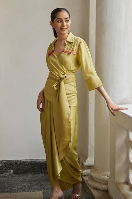 Betrue Leek Green Draped Skirt 