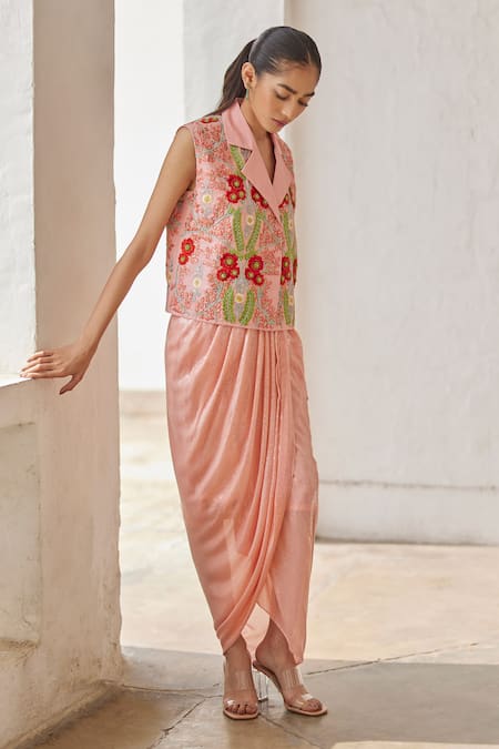 Betrue Peach Garden Sequins Draped Skirt 