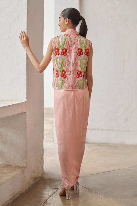 Betrue Peach Garden Sequins Draped Skirt 