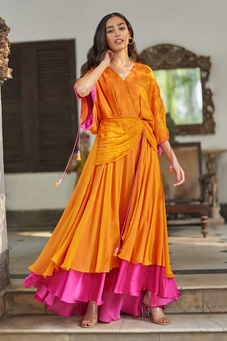 Betrue Orange Hibiscus Flare Dress 