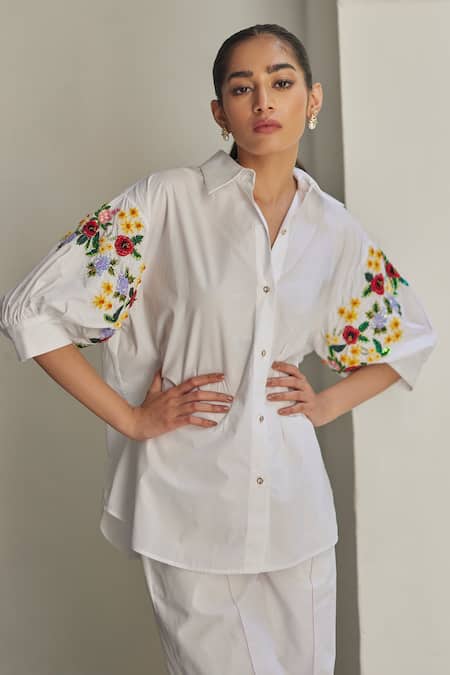 Betrue Bouquet Floral Hand Embroidered Shirt 