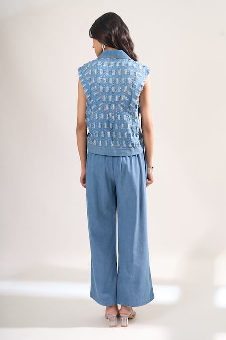 Elarra By Pratyancha Rugged Denim Waistcoat & Pant Set 