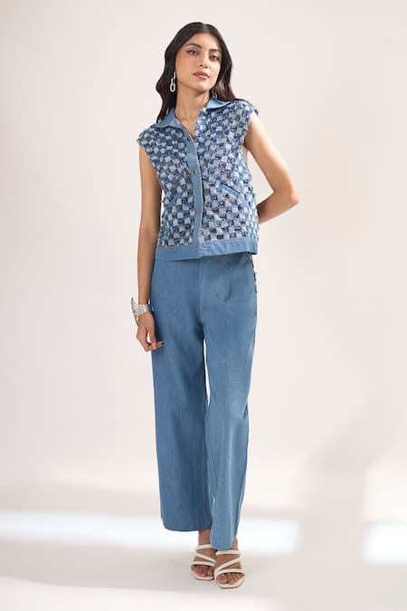 Elarra By Pratyancha Rugged Checkered Waistcoat & Pant Set 