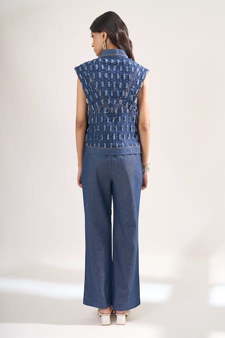 Elarra By Pratyancha Rugged Denim Waistcoat & Pant Set 