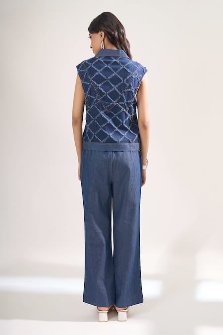 Elarra By Pratyancha Criss Cross Rugged Waistcoat & Pant Set 