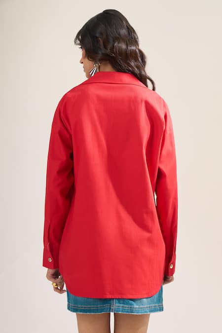 Elarra By Pratyancha Denim Embellished Full Sleeve Shirt 