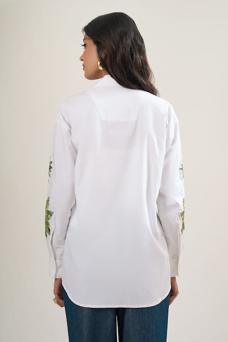 Elarra By Pratyancha Poplin Palm Tree & Butterfly Embroidered Shirt 