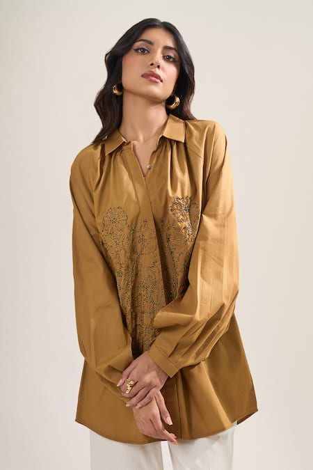 Elarra By Pratyancha Poplin Cutdana Work Shirt 