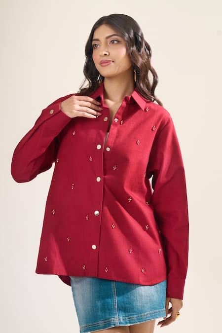 Elarra By Pratyancha Embellished Denim Shirt 