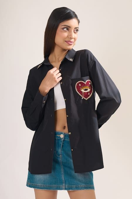 Elarra By Pratyancha Pop Cherry Heart Embroidered Shirt 