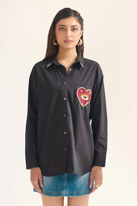 Elarra By Pratyancha Pop Cherry Heart Embroidered Shirt 