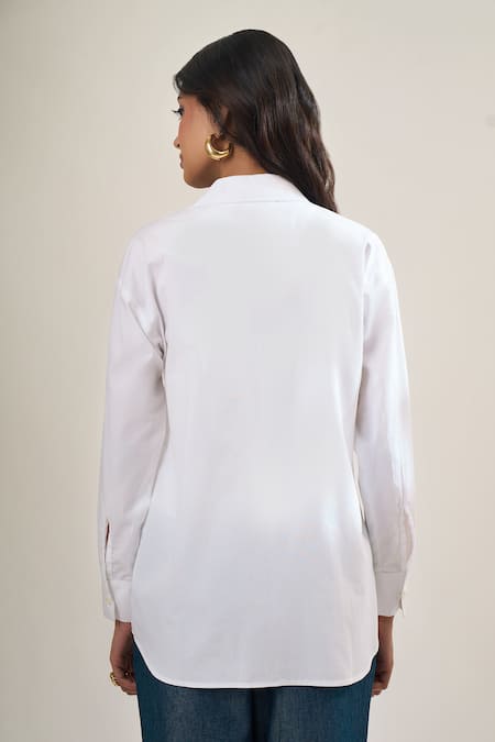 Elarra By Pratyancha Poplin Royal Mini Heart Embellished Shirt 