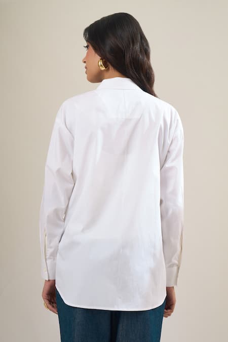 Elarra By Pratyancha Autumn Leaf Embroidered Poplin Shirt 