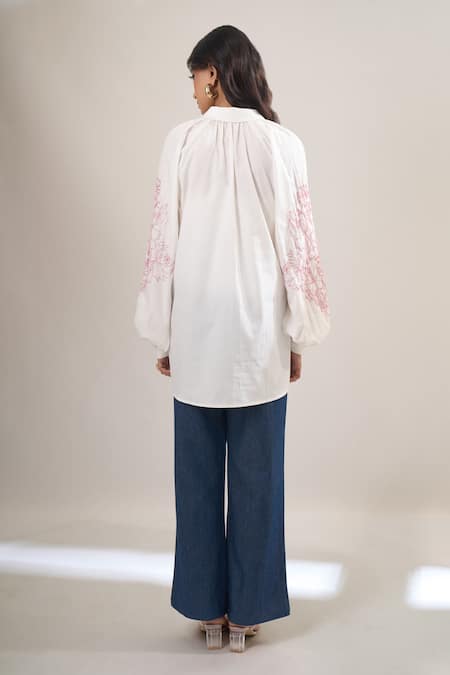 Elarra By Pratyancha Embroidered Puff Sleeve Shirt 