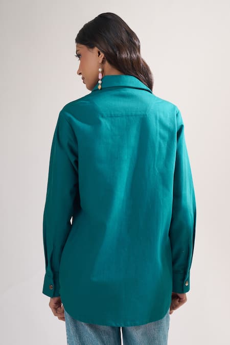 Elarra By Pratyancha Butterfly Embroidered Denim Shirt 