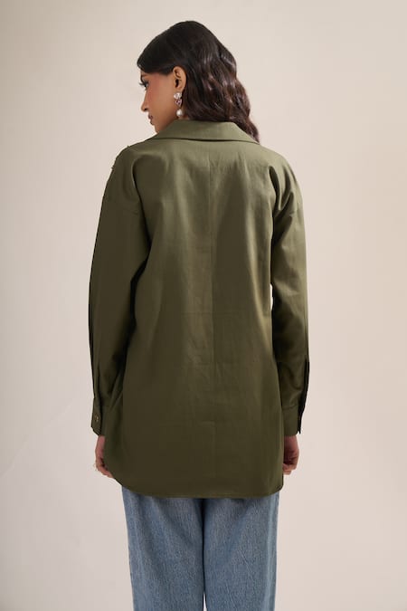 Elarra By Pratyancha Denim Embellished Button-Down Shirt 