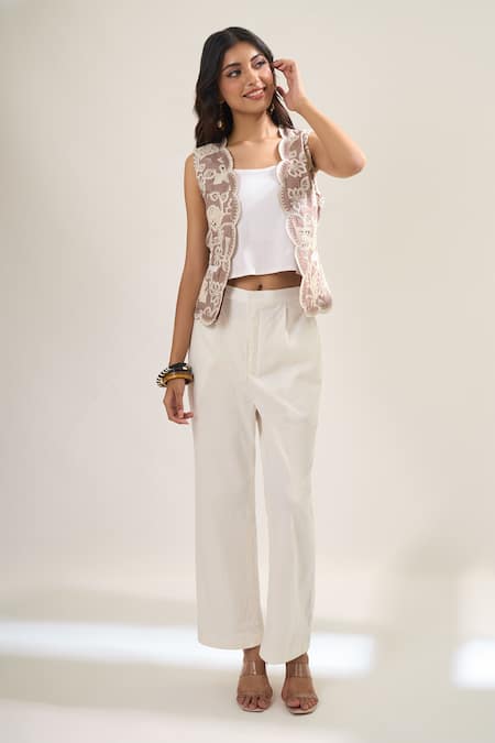 Elarra By Pratyancha Crochet Waistcoat & Pant Set 