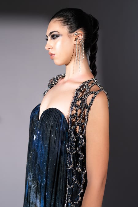 Nikita Mhaisalkar Blue Georgette Chains Sweetheart Neck Galaxy Printed Maxi Dress at Aza Fashions Nikita Mhaisalkar_Blue Georgette Chains Sweetheart Neck Galaxy Printed Maxi Dress _at_Aza_Fashions