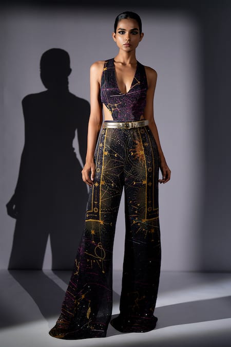 Nikita Mhaisalkar Galaxy Placement Print Cutout Top & Pant Set 