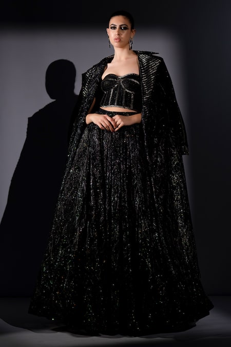 Nikita Mhaisalkar Tonal Embellished Trench Coat & Skirt Set 