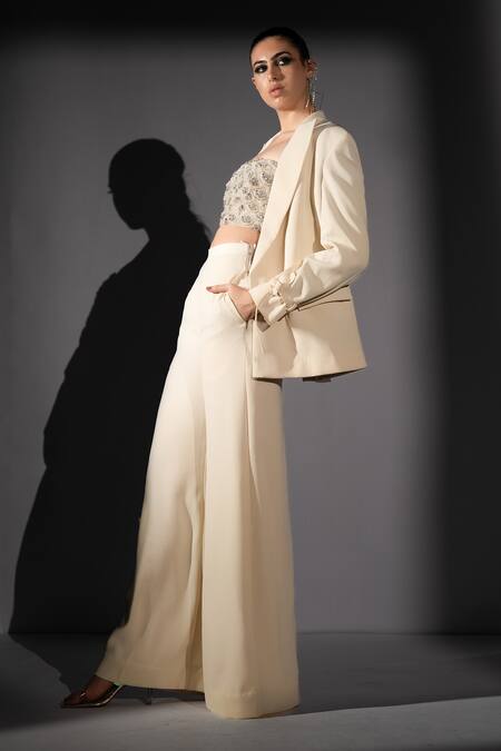 Buy_Nikita Mhaisalkar_Off White Tulle Sequins, Beads, Embroidery Bandeau Milky Way Corset Crop Top _Online_at_Aza_Fashions