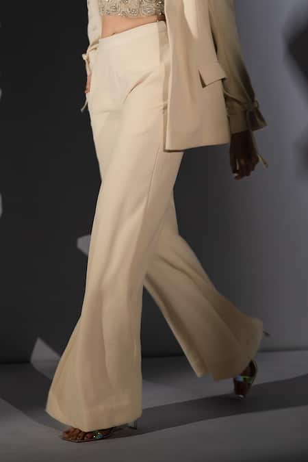Shop_Nikita Mhaisalkar_Off White Suiting Luxe Blazer And Pant Set _Online_at_Aza_Fashions
